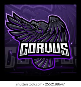 Diseño del logotipo de esport de la mascota del pájaro del cuervo de Corvus