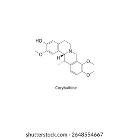 Estrutura esquelética de corybulbine. Ilustração esquemática do composto alcaloide de isoquinolina. Diagrama simples, fórmula química.