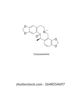 Estrutura esquelética da coricavamina. Ilustração esquemática do composto alcaloide de isoquinolina. Diagrama simples, fórmula química.
