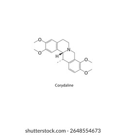 Estrutura esquelética de corydaline. Ilustração esquemática do composto alcaloide de isoquinolina. Diagrama simples, fórmula química.