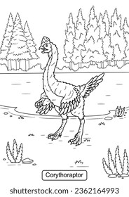 Corythoraptor Dinosaur line art for coloring page vector illustration