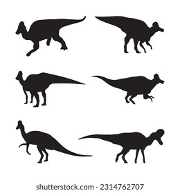 Corythosaurus silhouette set collection isolated black on white background vector illustration