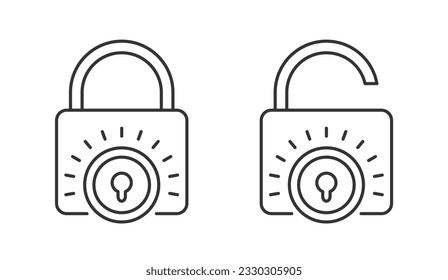 Cosed and opened lock line icons, vector eps10 illustration