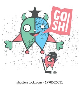 Cosh! Funny monster! A holiday card with a cute monster and his cub. It can be used for a children's holiday and creativity or for a postcard.