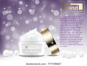 Cosmetic Ad Concept. Luxury Cream Mockup. 3D Illustration And EPS10 Vector. Use For Banner, Website, Template, Leaflet, Brochure, Poster And Other Design.