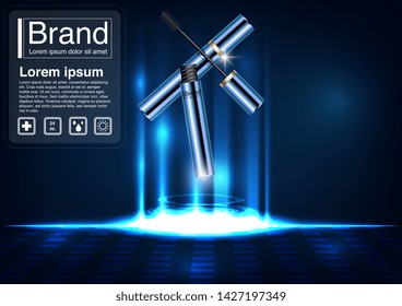 Cosmetic ad concept. Luxury design. Graceful cosmetic banner. Mascara brush mockup. 3D illustration and EPS10 Vector
