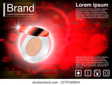 Cosmetic ad concept powder puff vector. Luxury mockup. 3D illustration and EPS10 Vector. Use for banner, website, template, leaflet, brochure, poster and other design