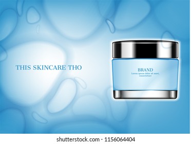 Cosmetic ad, skincare on water close up background