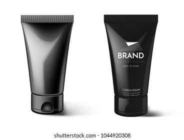 Cosmetic ads blackhead charcoal facial mask face skin cleanser mockup template. Vector beauty plastic tube container for brand advertising design layout. Healthcare perfume product packaging