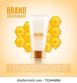 Cosmetic ads design. Cosmetics based on a honey. 3d illustration. EPS10 vector
