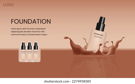 Cosmetic ads. foundation product falling into liquid