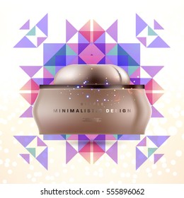 Cosmetic ads with hydrating facial cream mask bottle isolated on glitter particles background with geometric modern elements