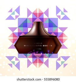 Cosmetic ads with hydrating facial cream mask bottle isolated on glitter particles background with geometric modern elements