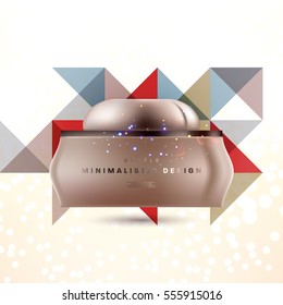 Cosmetic ads with hydrating facial cream mask bottle isolated on glitter particles background with geometric modern elements