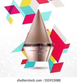 Cosmetic ads with hydrating facial cream mask bottle isolated on glitter particles background with geometric modern elements