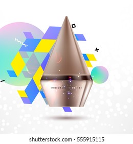 Cosmetic ads with hydrating facial cream mask bottle isolated on glitter particles background with geometric modern elements