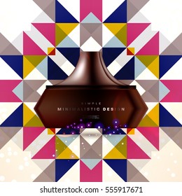 Cosmetic ads with hydrating facial cream mask bottle isolated on glitter particles background with geometric modern elements