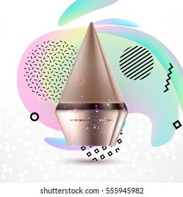 Cosmetic ads with hydrating facial cream mask bottle isolated on glitter particles background with geometric modern elements