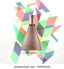 Cosmetic ads with hydrating facial cream mask bottle isolated on glitter particles background with geometric modern elements