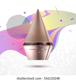 Cosmetic ads with hydrating facial cream mask bottle isolated on glitter particles background with geometric modern elements