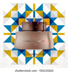 Cosmetic ads with hydrating facial cream mask bottle isolated on glitter particles background with geometric modern elements