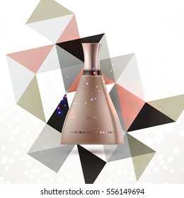 Cosmetic ads with hydrating facial cream mask bottle isolated on glitter particles background with geometric modern elements