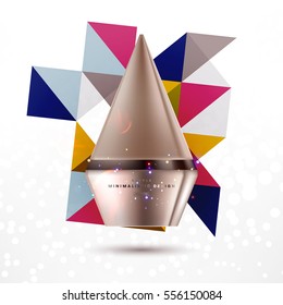 Anúncios cosméticos com frasco de máscara de creme facial hidratante isolado no fundo de partículas de brilho com elementos geométricos modernos