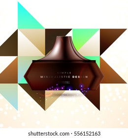 Cosmetic ads with hydrating facial cream mask bottle isolated on glitter particles background with geometric modern elements