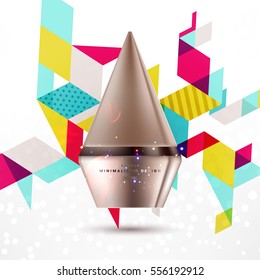 Cosmetic ads with hydrating facial cream mask bottle isolated on glitter particles background with geometric modern elements