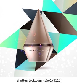 Cosmetic ads with hydrating facial cream mask bottle isolated on glitter particles background with geometric modern elements