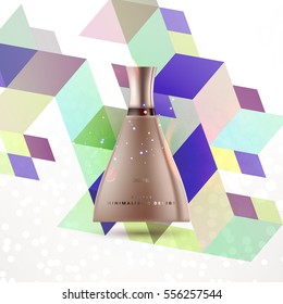 Cosmetic ads with hydrating facial cream mask bottle isolated on glitter particles background with geometric modern elements