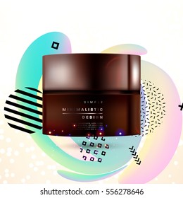 Cosmetic ads with hydrating facial cream mask bottle isolated on glitter particles background with geometric modern elements