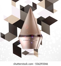 Cosmetic ads with hydrating facial cream mask bottle isolated on glitter particles background with geometric modern elements