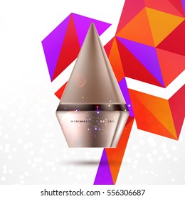 Cosmetic ads with hydrating facial cream mask bottle isolated on glitter particles background with geometric modern elements