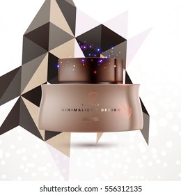 Cosmetic ads with hydrating facial cream mask bottle isolated on glitter particles background with geometric modern elements