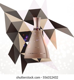 Cosmetic ads with hydrating facial cream mask bottle isolated on glitter particles background with geometric modern elements
