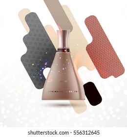 Cosmetic ads with hydrating facial cream mask bottle isolated on glitter particles background with geometric modern elements