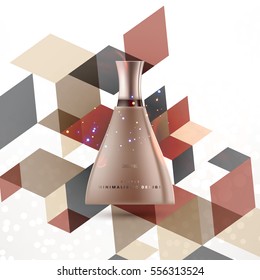 Cosmetic ads with hydrating facial cream mask bottle isolated on glitter particles background with geometric modern elements