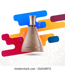 Cosmetic ads with hydrating facial cream mask bottle isolated on glitter particles background with geometric modern elements