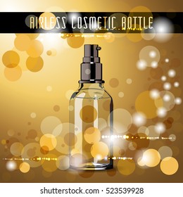 Cosmetic ads template. Airless Cosmetic Bottle. Vector illustration. Liquid Powder.