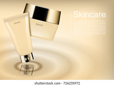 Cosmetic ads template, beige cosmetic set serum and moisturizer