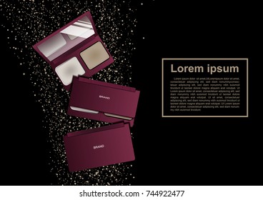 Cosmetic ads template, Blusher with dust on black background