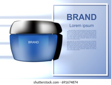 Cosmetic ads template, cosmetic cream with shining light and white frame