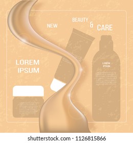 Cosmetic ads template, elegant soft beige color cream. Vector illustration.
