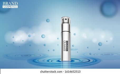 Cosmetic ads template. cosmetic mockup upon water background.