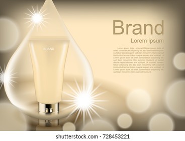 Cosmetic ads template, Night lotion in waterdrop with template and light bubbles