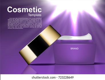 Cosmetic ads template, opened cosmetic cream and white shining light