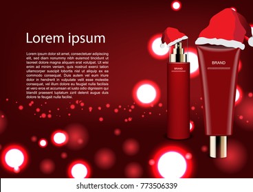 Cosmetic ads template, serum with red glowing light on red background