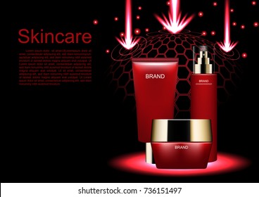 Cosmetic ads template, cosmetic set with three shooting stars