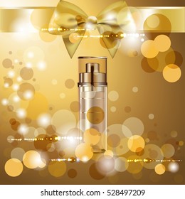 Cosmetic ads template. Cosmetic Spray Bottle. Vector Illustration.